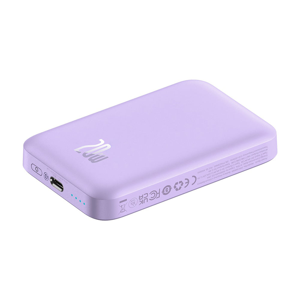 Batería Externa Inalámbrica Baseus Mini Air, 6000mAh, 20W, PD + FQI, 1 x QI - 1 x USB-C, Morado P10059002513-00