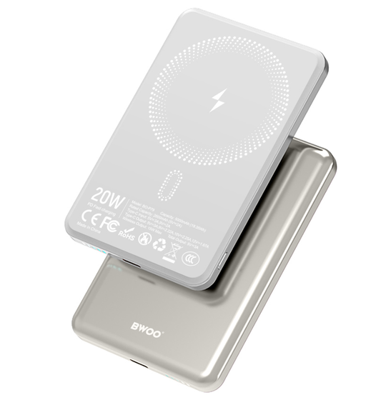 Batería Externa Inalámbrica BWOO P79, 5000mAh, 20W, PD + FQI, 1 x QI - 1 x USB-C, Gris