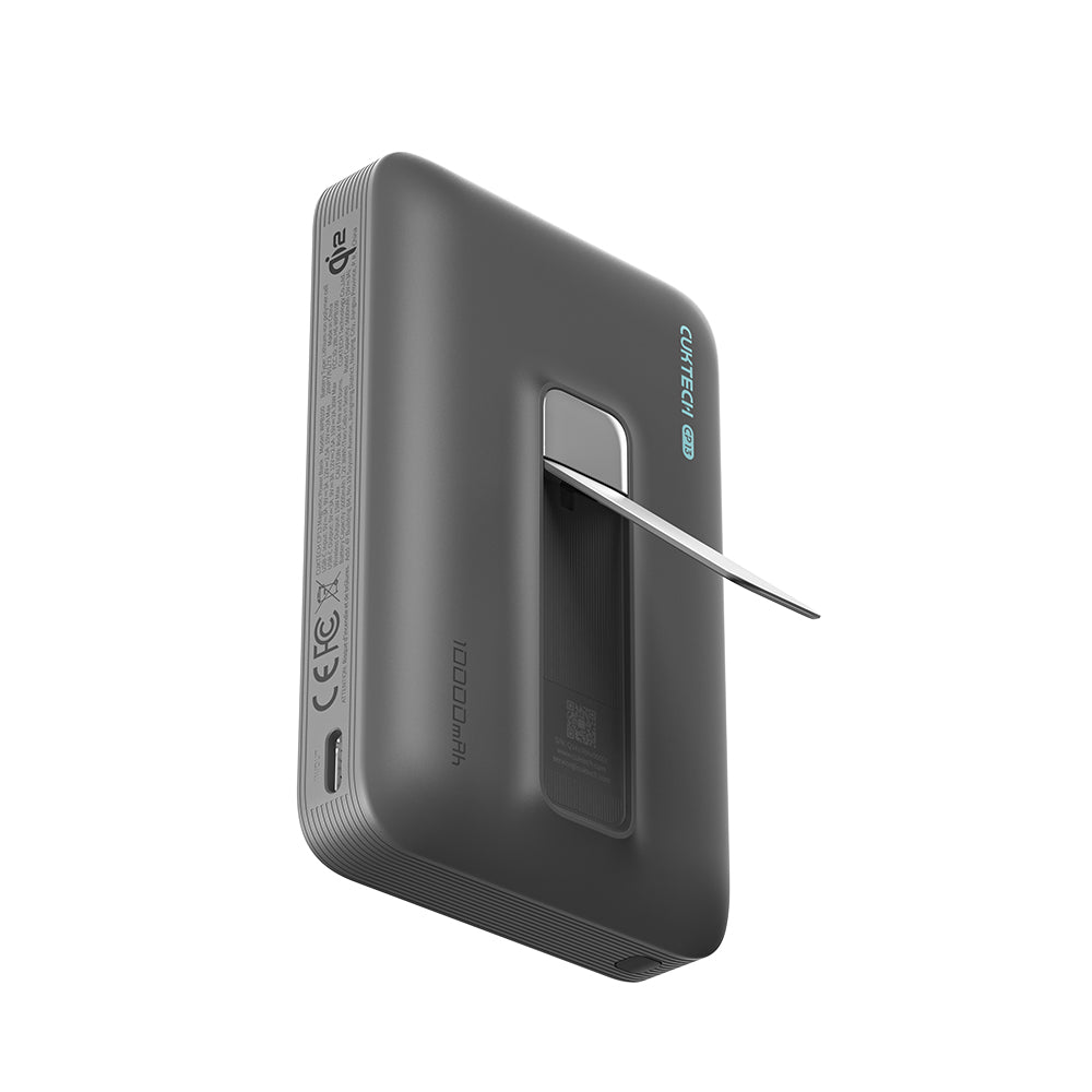 Batería Externa Inalámbrica Cuktech WPB100, 10000mAh, 30W, PD + FQI, 1 x QI - 1 x USB-C, Gris CUWPB100GLBK