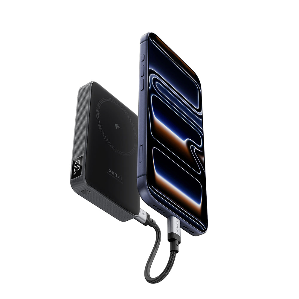 Batería Externa Inalámbrica Cuktech WPB100, 10000mAh, 30W, PD + FQI, 1 x QI - 1 x USB-C, Gris CUWPB100GLBK