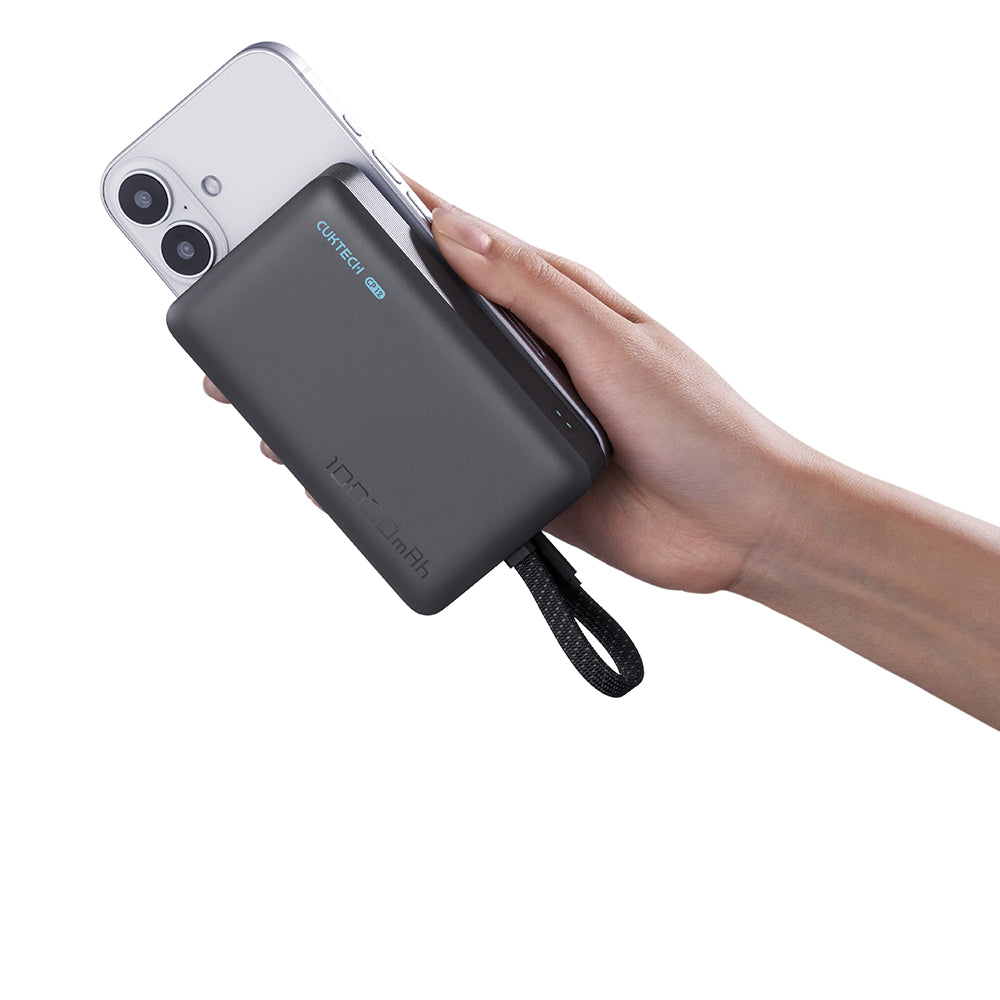 Batería Externa Inalámbrica Cuktech WPB100L, 10000mAh, 22.5W, PD + FQI, 1 x QI - 2 x USB-C, Negra CKWPB100LGLBK