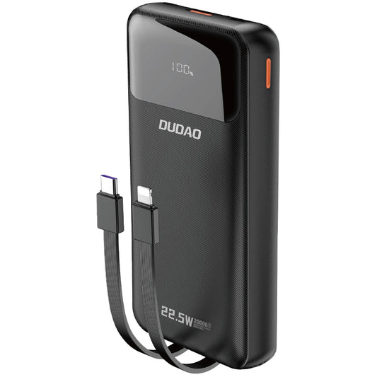 Batería externa Dudao K15Pro, 20000mAh, 22.5W, QC + PD, 1 x USB-A - 1 x USB-C, Negro