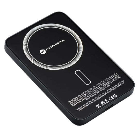 Batería Externa Inalámbrica Forcell F5K8, 5000mAh, 15W, PD + FQI, 1 x QI - 1 x USB-C, Negra