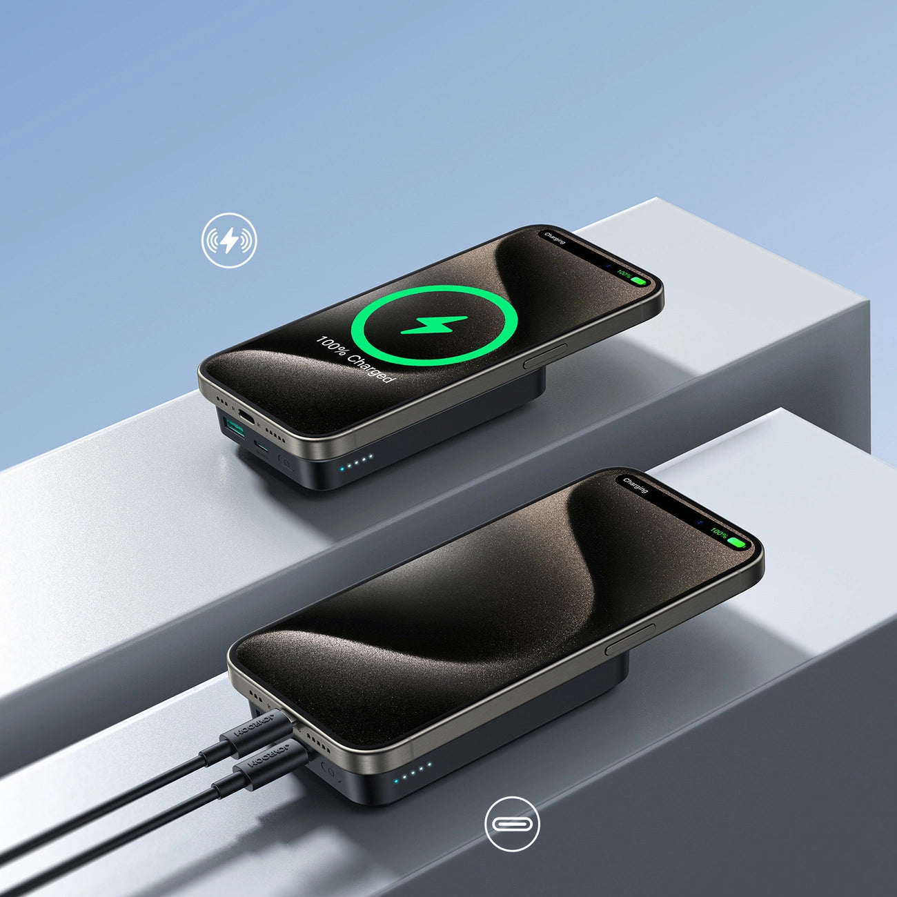 Batería Externa Inalámbrica Joyroom JR-W020, 10000mAh, 20W, QC + PD + FQI, 1 x QI - 1 x USB-A - 1 x USB-C, Negra