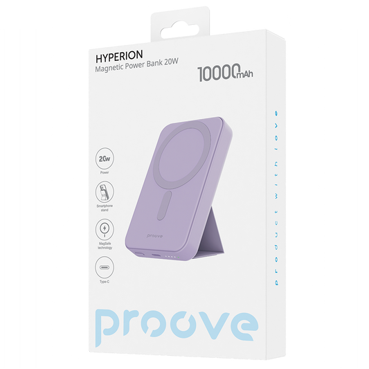 Batería Externa Inalámbrica Proove Hyperion, 10000mAh, 20W, PD + FQI, 1 x QI - 1 x USB-C, Morado