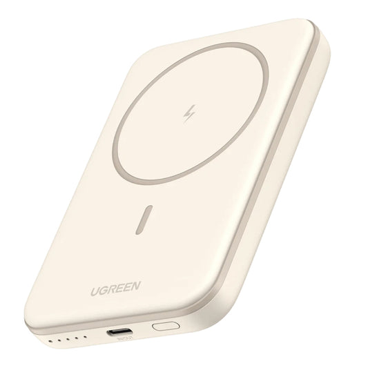 UGREEN PB560 Batería externa inalámbrica, 5000mAh, 15W, PD + QI, 1 x QI - 1 x USB-C, Beige