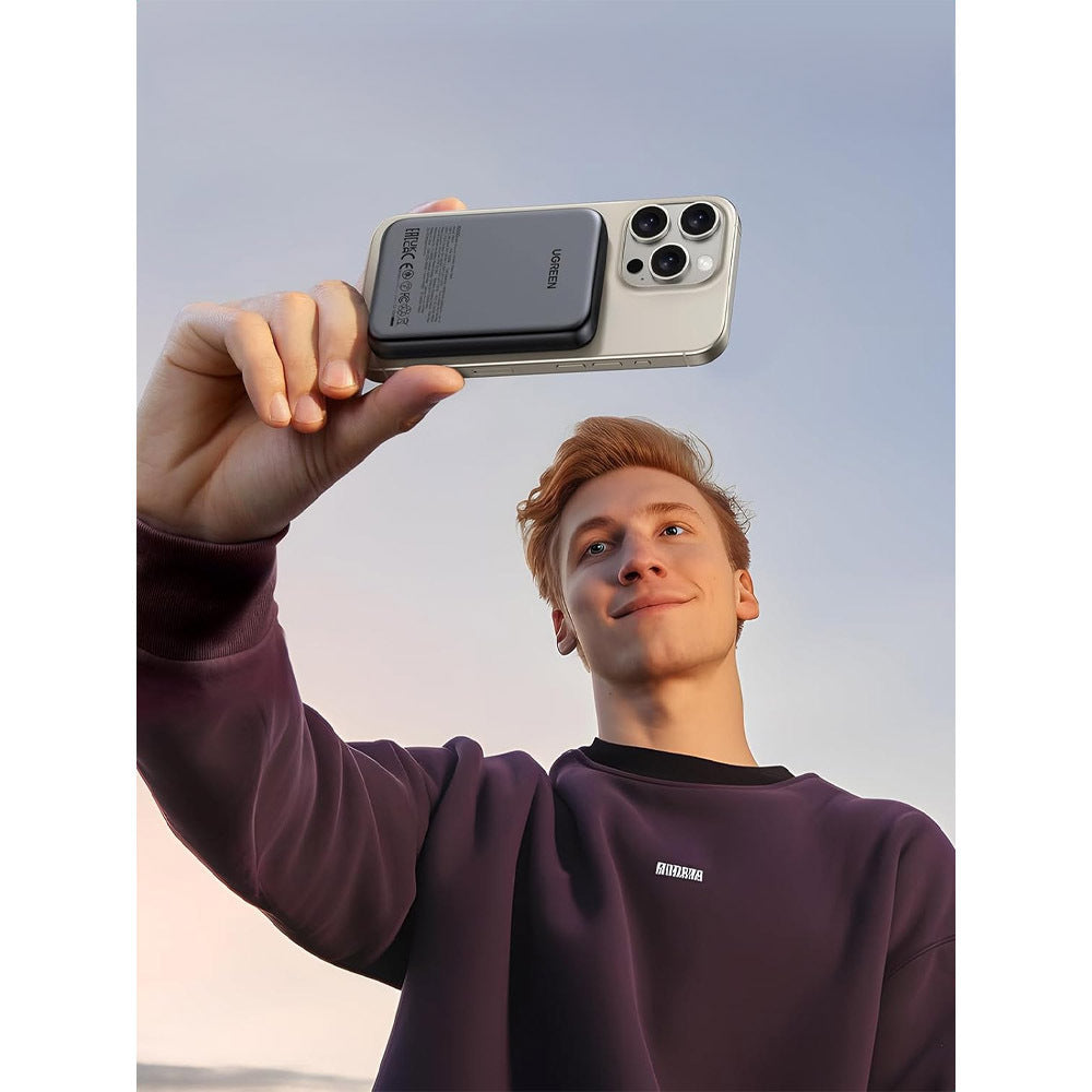 Batería Externa Inalámbrica UGREEN PB561, 10000mAh, 20W, PD + FQI, 1 x QI - 1 x USB-C, Negra