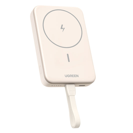 Batería Externa Inalámbrica UGREEN PB760, 10000mAh, 20W, PD + FQI, 1 x QI - 1 x USB-C, Beige