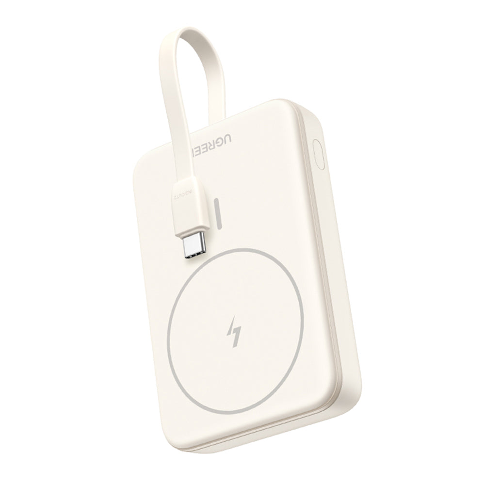 Batería Externa Inalámbrica UGREEN PB760, 10000mAh, 20W, PD + FQI, 1 x QI - 1 x USB-C, Beige