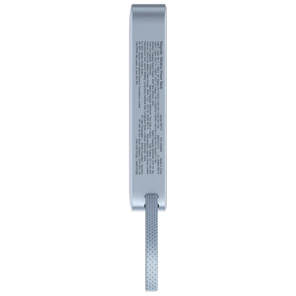 Batería Externa Inalámbrica UGREEN MagFlow PB773 (65958B), 10000mAh, 25W, PD + FQI, 1 x QI - 2 x USB-C, Azul