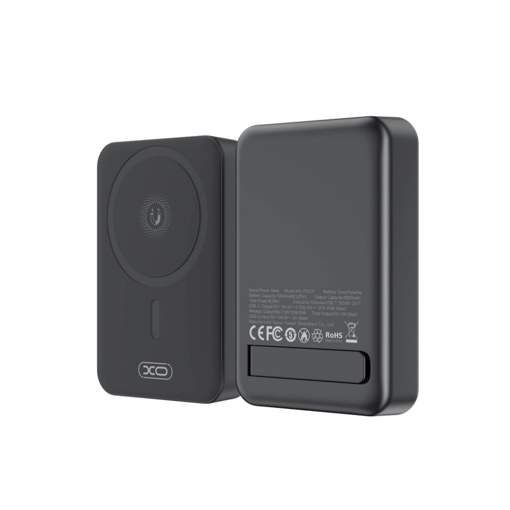 Batería Externa Inalámbrica XO Design PR231, 10000mAh, 20W, PD + FQI, 1 x QI - 1 x USB-C, Negra