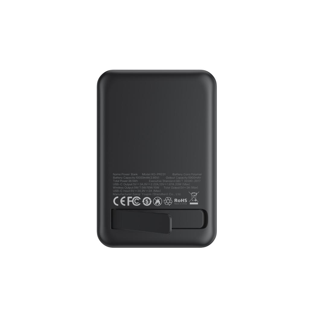Batería Externa Inalámbrica XO Design PR231, 10000mAh, 20W, PD + FQI, 1 x QI - 1 x USB-C, Negra