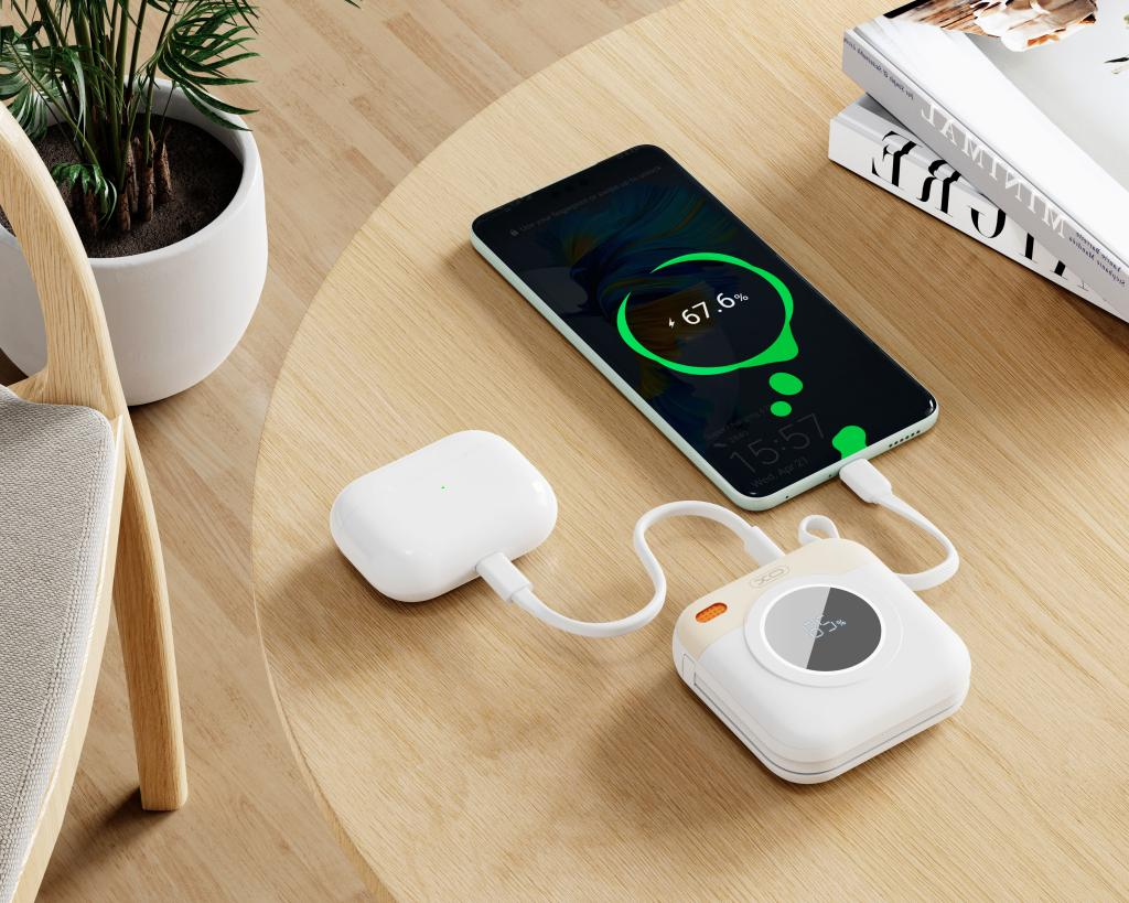 Batería Externa XO Design PR258, 10000mAh, 20W, QC + PD, 1 x Lightning - 1 x USB-C, Beige
