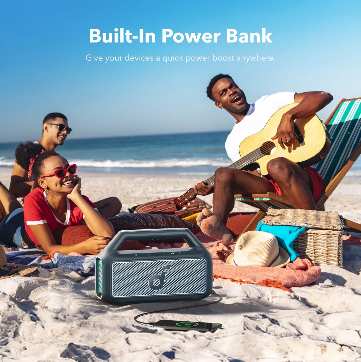 Altavoz Portátil Bluetooth Anker SoundCore Boom 2, 80W, TWS, RGB, Impermeable, Azul A3138031