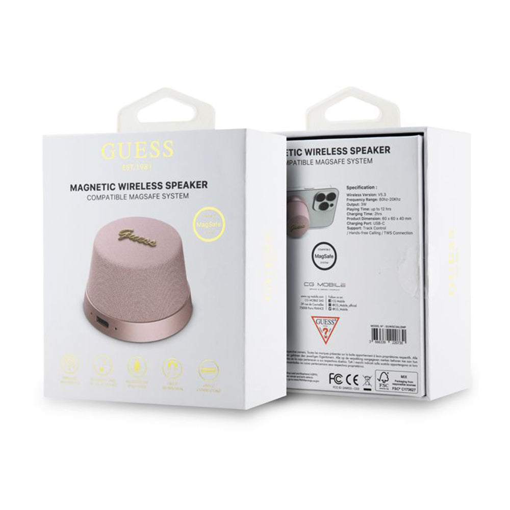 Altavoz Portátil Bluetooth Guess Stand Magnético Script Metal, 3W, Rosa