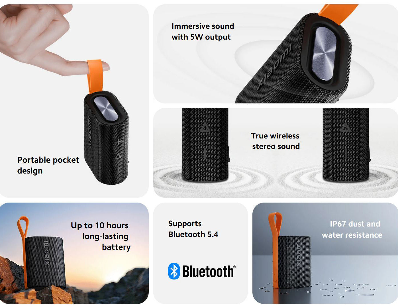 Altavoz portátil Bluetooth Xiaomi Sound Pocket, 5W, impermeable, negro QBH4269GL