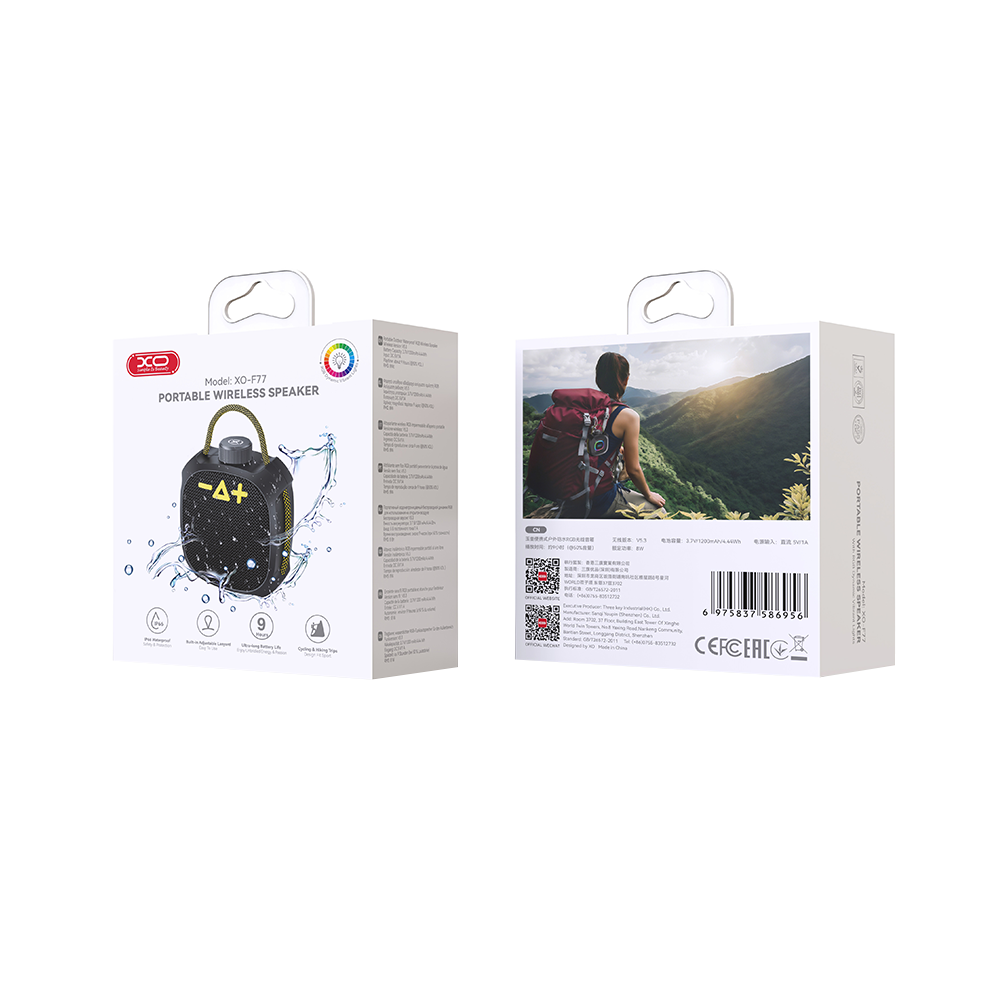 Altavoz Portátil Bluetooth XO Design F77, TWS, RGB, Impermeable, Negro