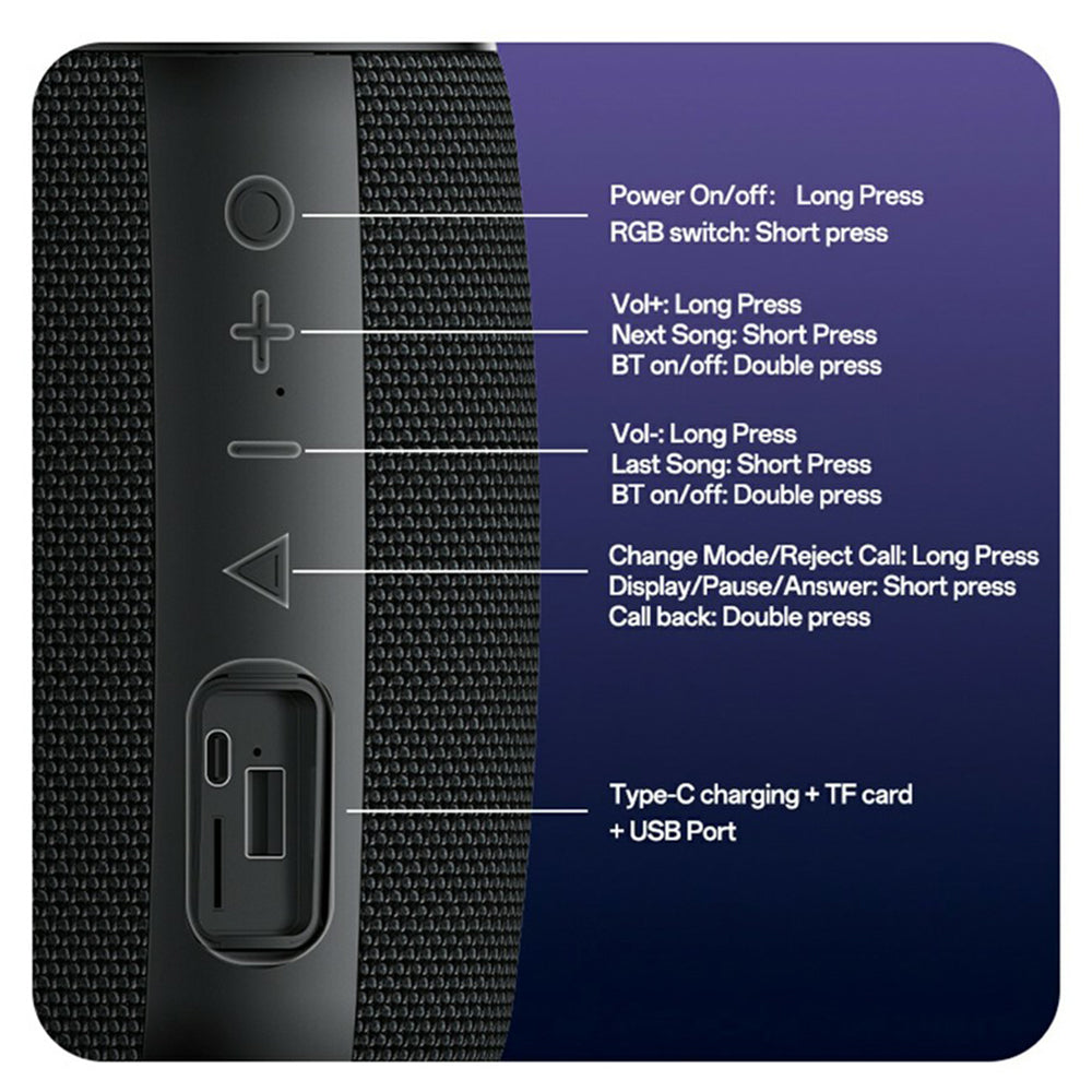 Altavoz Portátil Bluetooth Yesido YSW39, 20W, TWS, RGB, Negro
