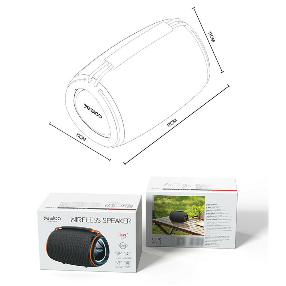 Altavoz Portátil Bluetooth Yesido YSW39, 20W, TWS, RGB, Negro