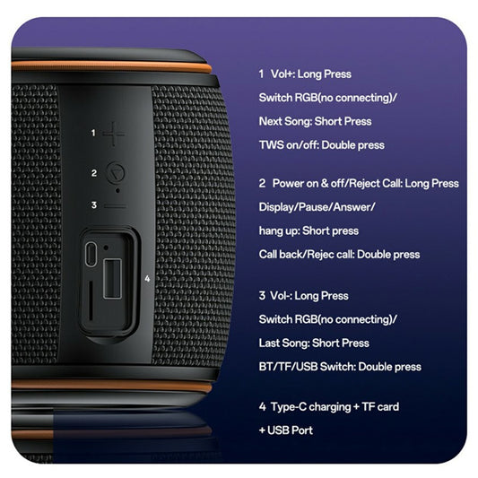Altavoz Portátil Bluetooth Yesido YSW40, 8W, RGB, Negro