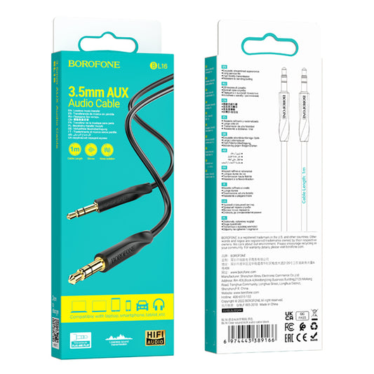 Cable de audio de 3,5 mm - Cable de audio de 3,5 mm BL16, 1 m, negro