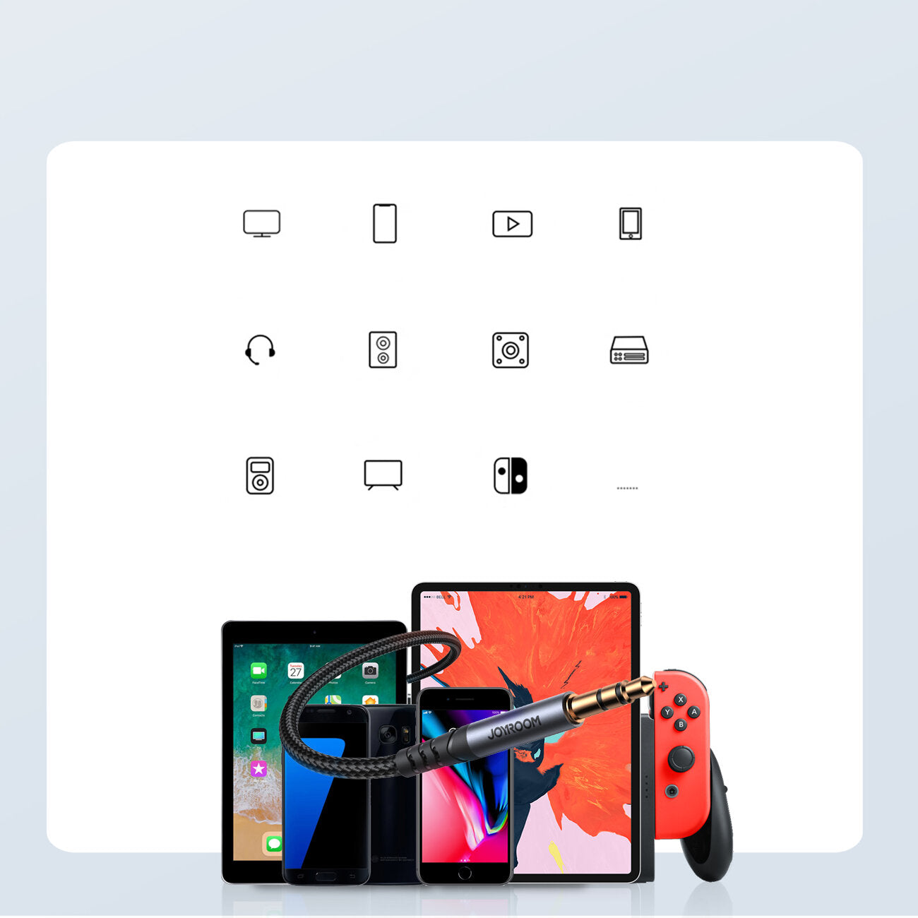 Cable de Audio 3.5mm - 3.5mm Joyroom SY-A08, 1.2m, Negro