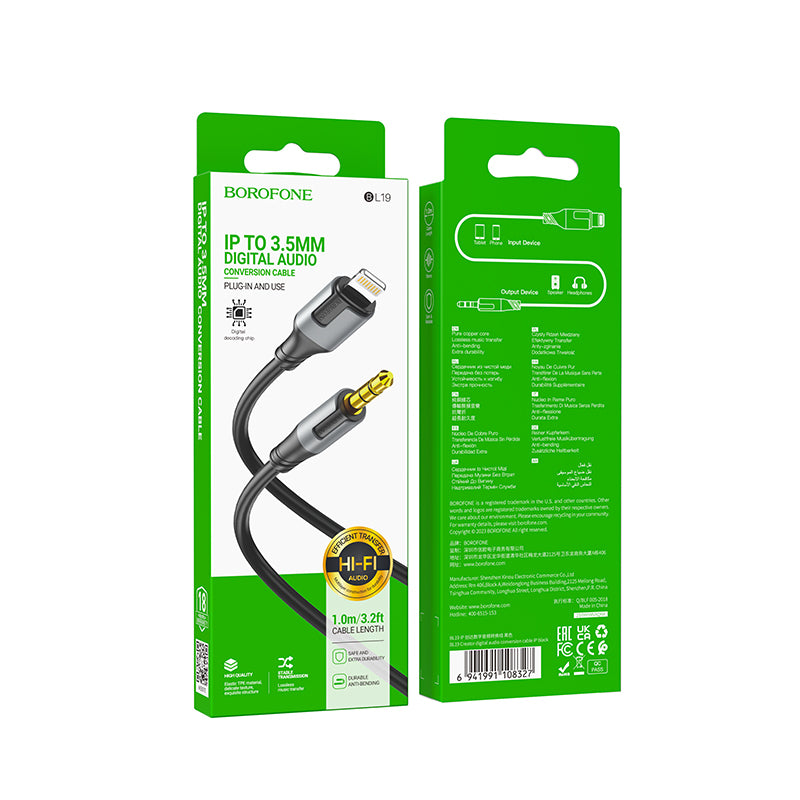 Cable Audio Lightning - 3.5mm Borofone BL19 Creator, 1m, Negro