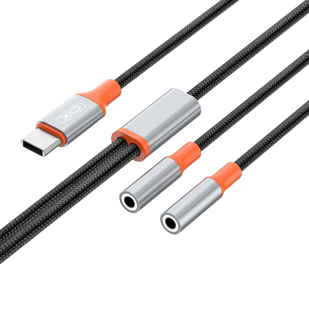 Cable Audio Splitter USB-C - 2 x 3.5mm XO Design NB-R269B 2in1, 1.2m, Negro