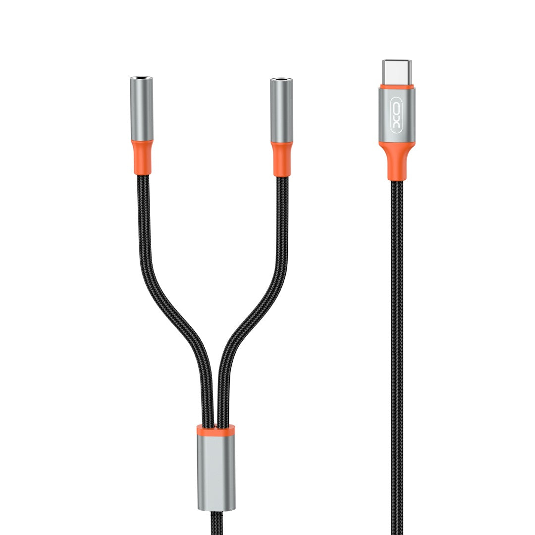 Cable Audio Splitter USB-C - 2 x 3.5mm XO Design NB-R269B 2in1, 1.2m, Negro