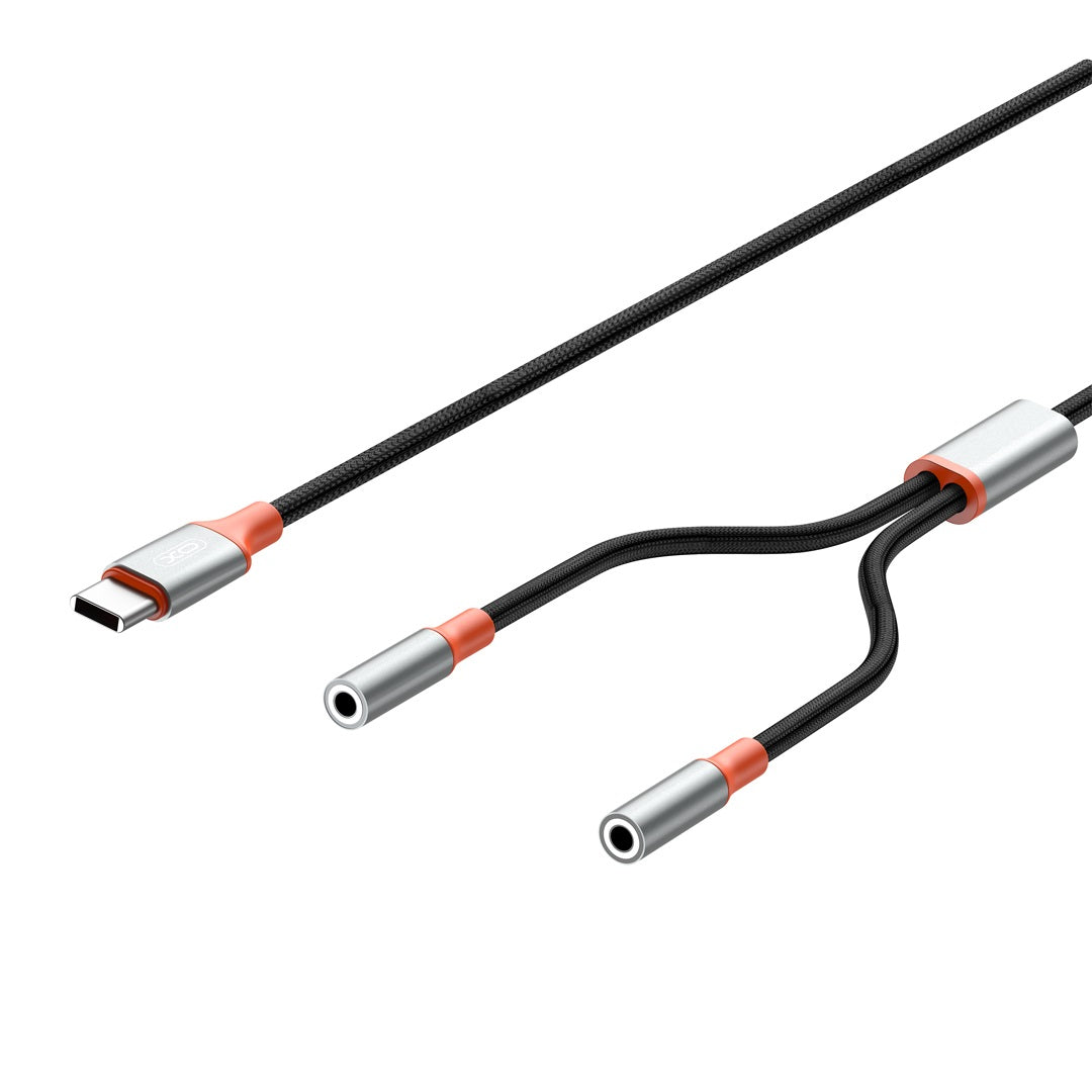 Cable Audio Splitter USB-C - 2 x 3.5mm XO Design NB-R269B 2in1, 1.2m, Negro