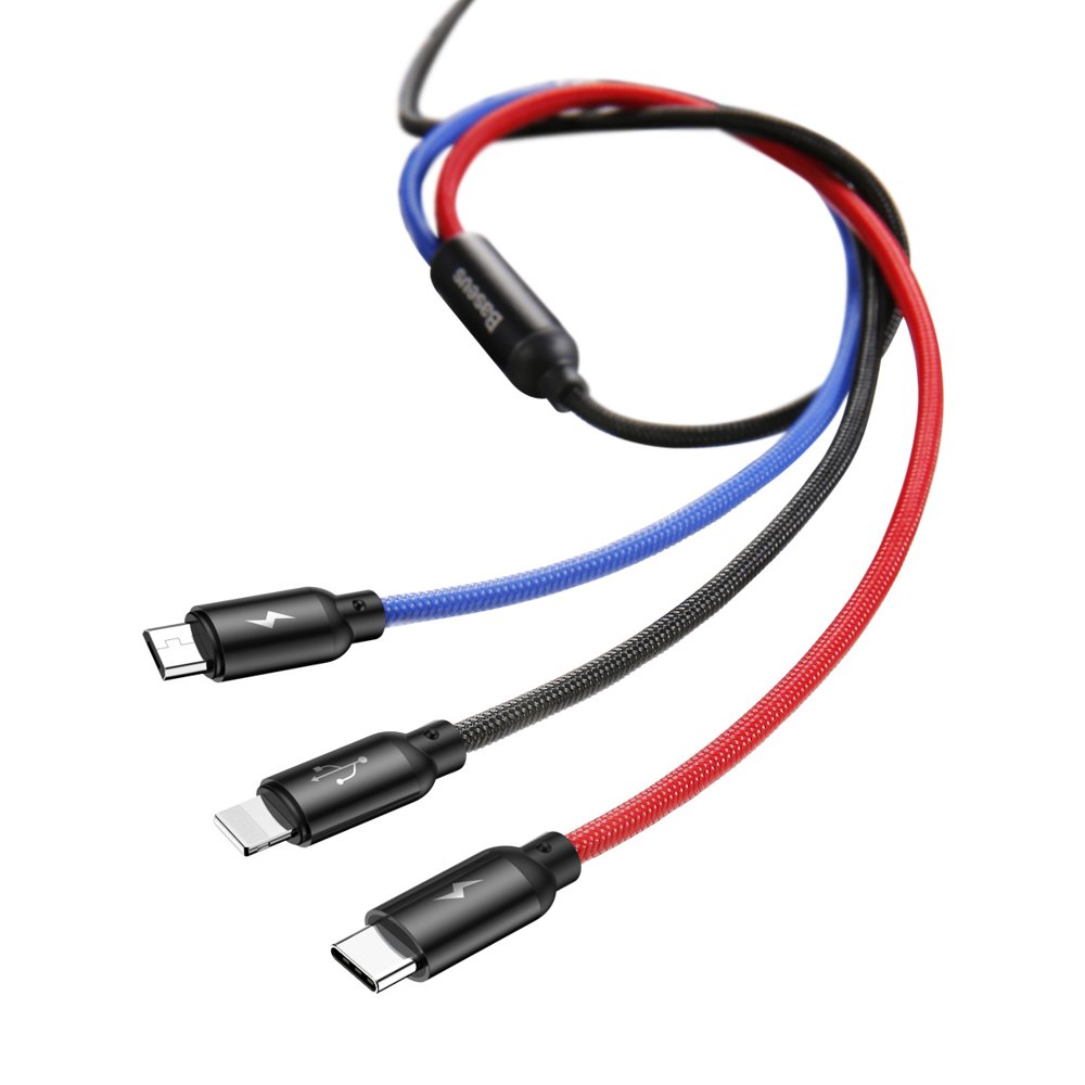 Cable de Carga USB-A - Lightning / microUSB / USB-C Baseus Colors 3in1, 20W, 1.2m, Negro CAMLT-BSY01