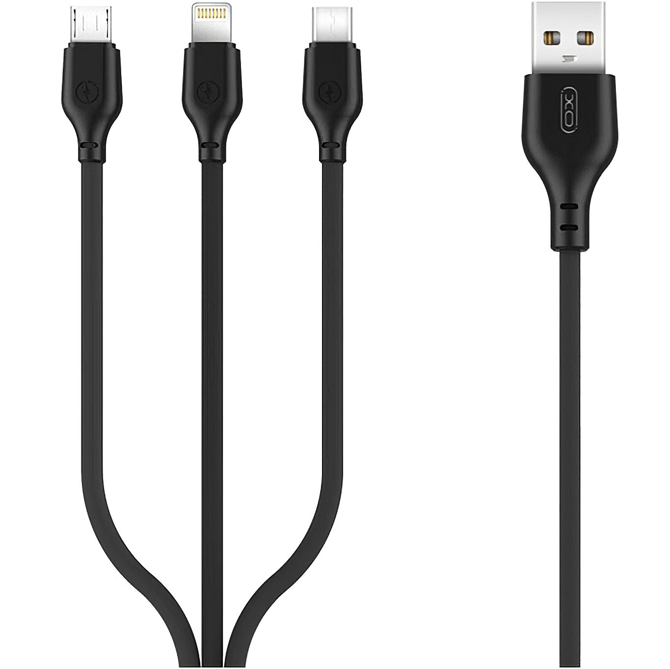 Cable de Carga USB-A - Lightning / microUSB / USB-C XO Design NB103 3en1, 10W, 1m, Negro