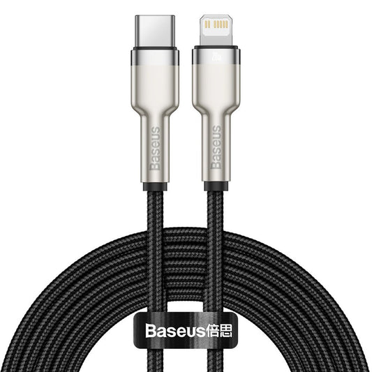 Cable de Datos y Carga USB-C - Lightning Baseus Cafule Metal Series, 20W, 2m, Negro CATLJK-B01
