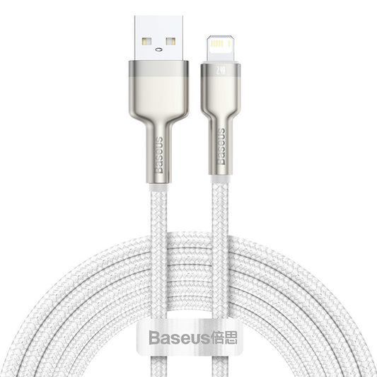 Cable de Datos y Carga USB-A - Lightning Baseus Cafule Metal Series, 18W, 2m, Blanco CALJK-B02