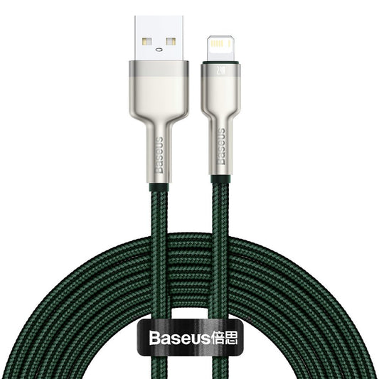 Cable de Datos y Carga USB-A - Lightning Baseus Cafule Metal Series, 18W, 2m, Verde CALJK-B06