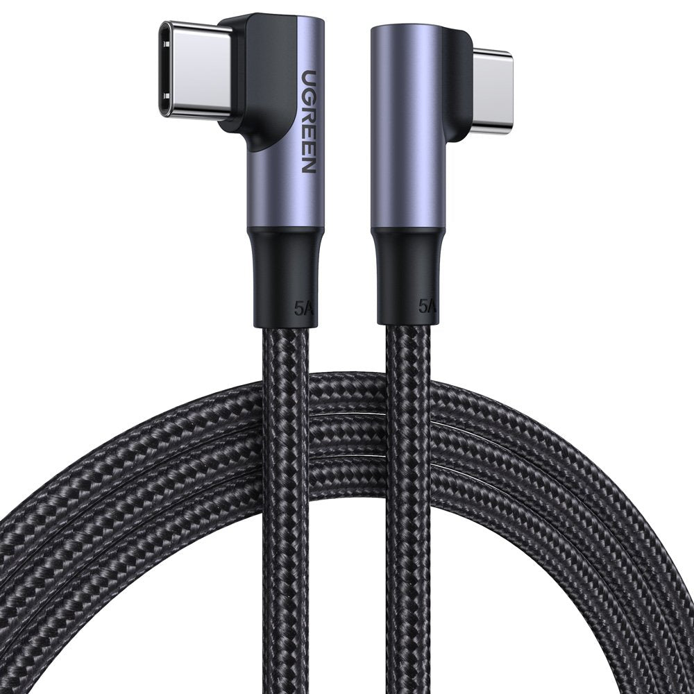 Cable de carga y datos USB-C - USB-C UGREEN US335 Angled, 100W, 1m, Negro