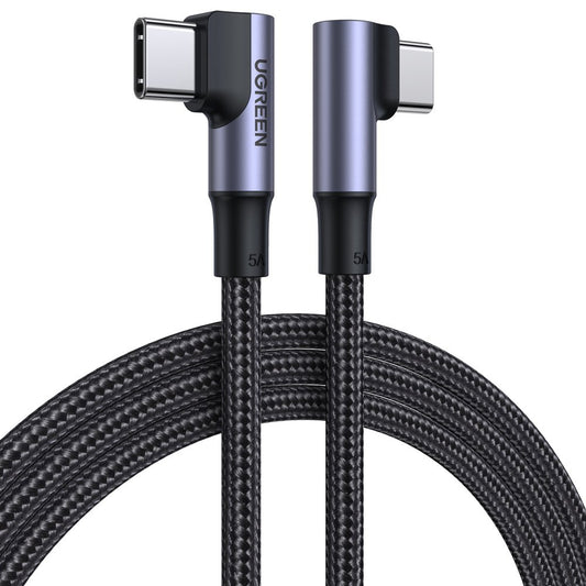 Cable de carga y datos USB-C - USB-C UGREEN US335 Angled, 100W, 1m, Negro