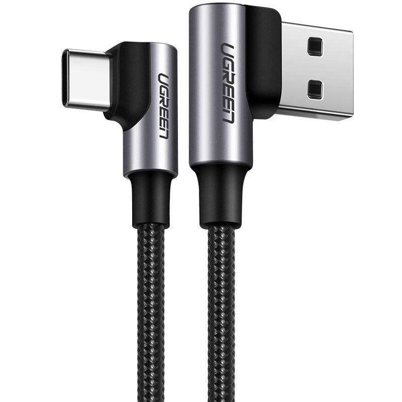 Cable de Datos y Carga USB-A - USB-C UGREEN US176 Angled, 18W, 2m, Negro