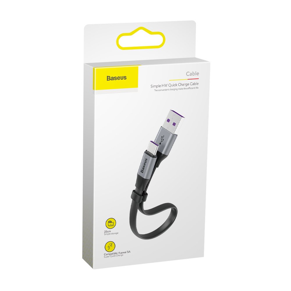 Cable de Datos y Carga USB-A - USB-C Baseus Simple, 40W, 0.23m, Gris CATMBJ-BG1