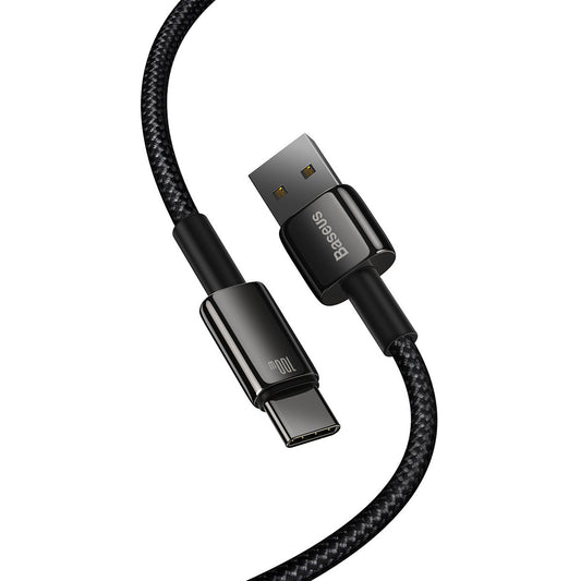 USB-A a USB-C Baseus Tungsteno Oro, 100W, 2m, Negro CAWJ00010101