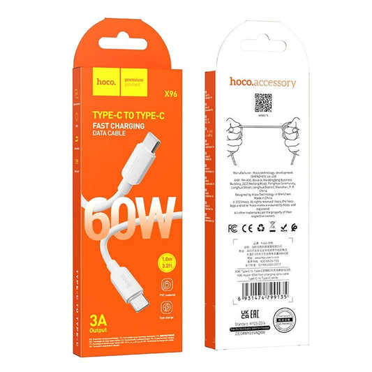 Cable de carga y datos USB-C - USB-C HOCO HOCO X96, 60W, 1m, Blanco