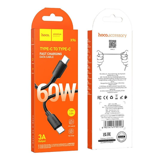 Cable de carga y datos USB-C - USB-C HOCO HOCO X96, 60W, 1m, Negro