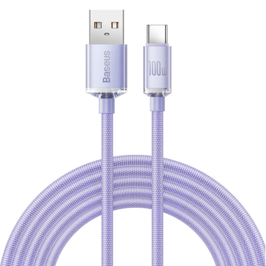 Cable de carga y datos USB-A a USB-C de la serie Crystal Shine de Baseus, 100 W, 1,2 m, morado CAJY000405