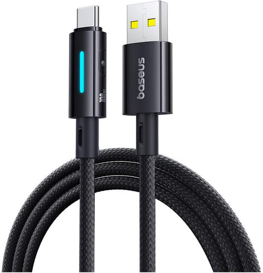 Cable de Datos y Carga USB-A - USB-C Baseus Lit Button Control, 100W, 1m, Negro P10379002121-00