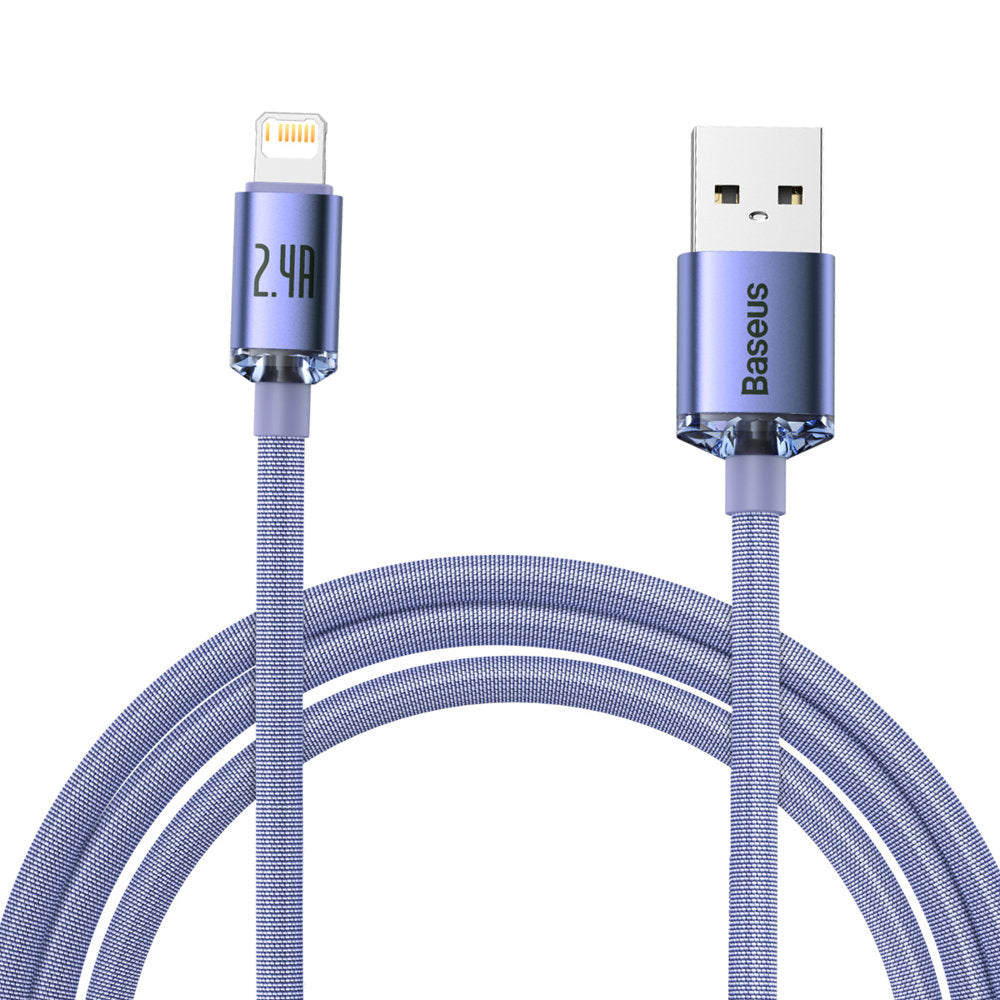 Cable de Datos y Carga USB-A - Lightning Baseus Crystal Shine Series, 18W, 2m, Morado CAJY000105