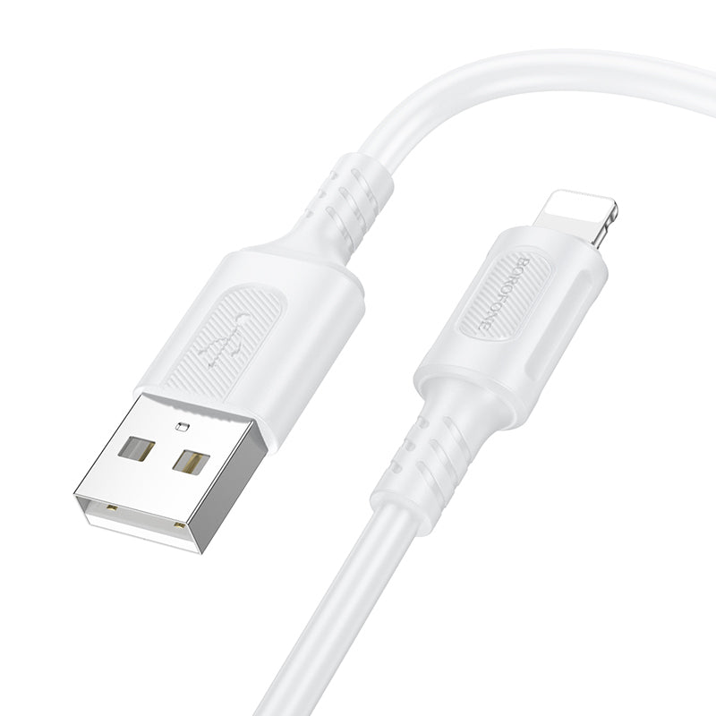 Cable de Datos y Carga USB-A - Lightning Borofone BX111 Feliz, 18W, 1m, Blanco