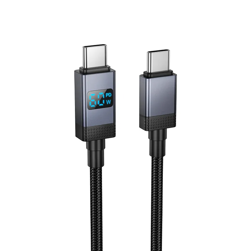 Cable de Datos y Carga USB-C - USB-C HOCO X118 Display, 60W, 1m, Negro