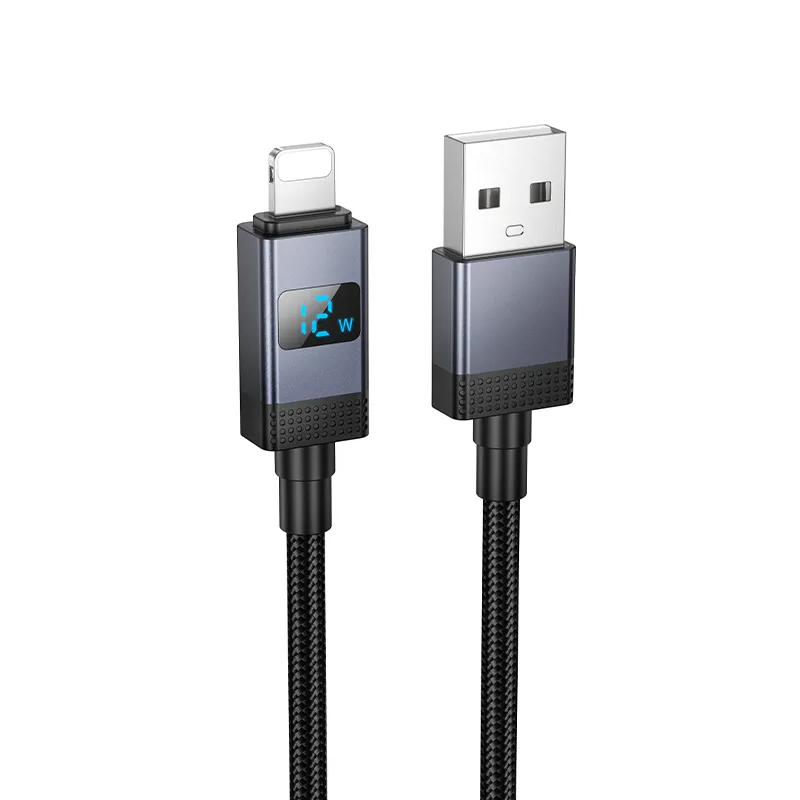 Cable de Datos y Carga USB-A - Lightning HOCO X118 Display, 12W, 1m, Negro