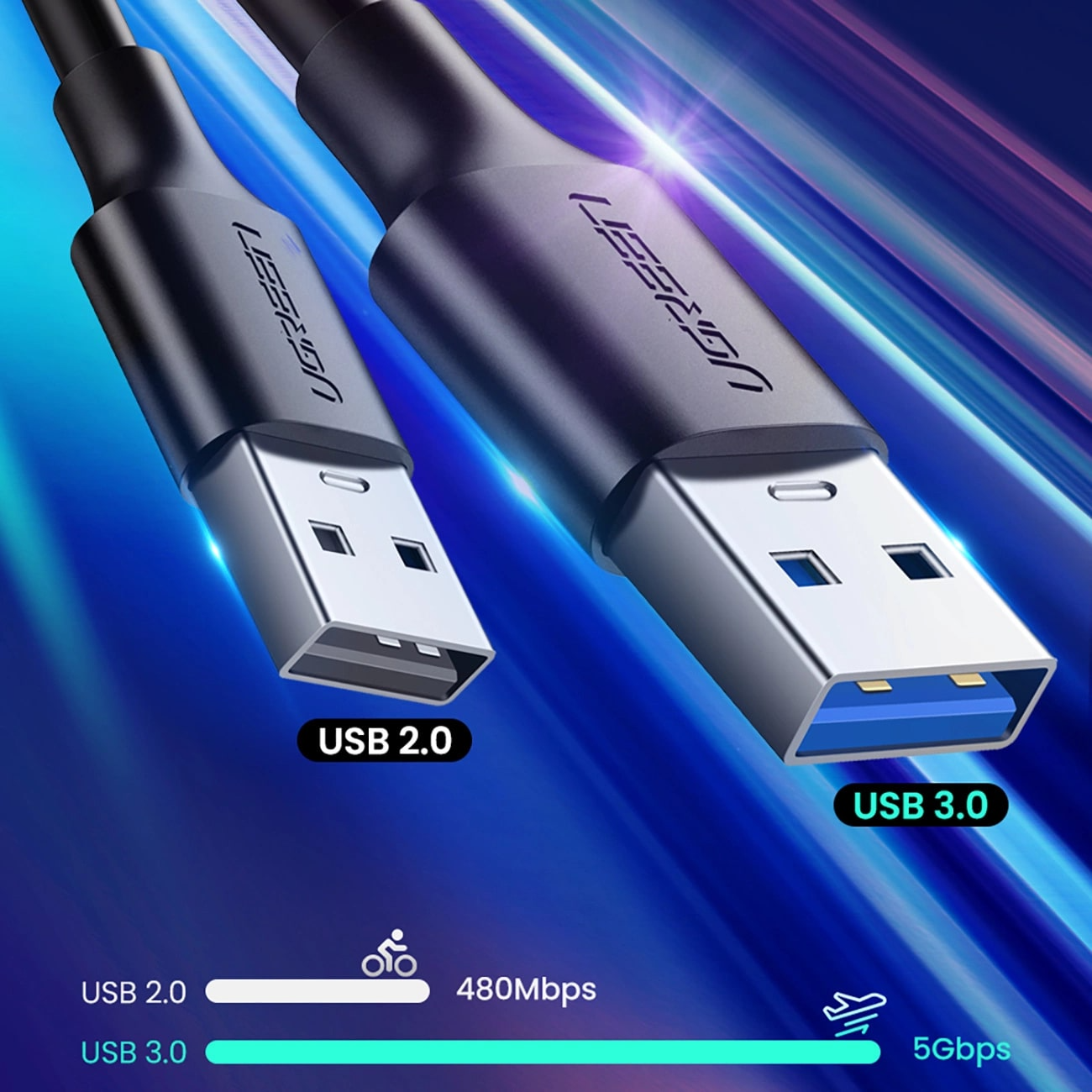 Cable de Datos y Carga USB-A - USB-C UGREEN US184, 18W, 0.5m, Negro