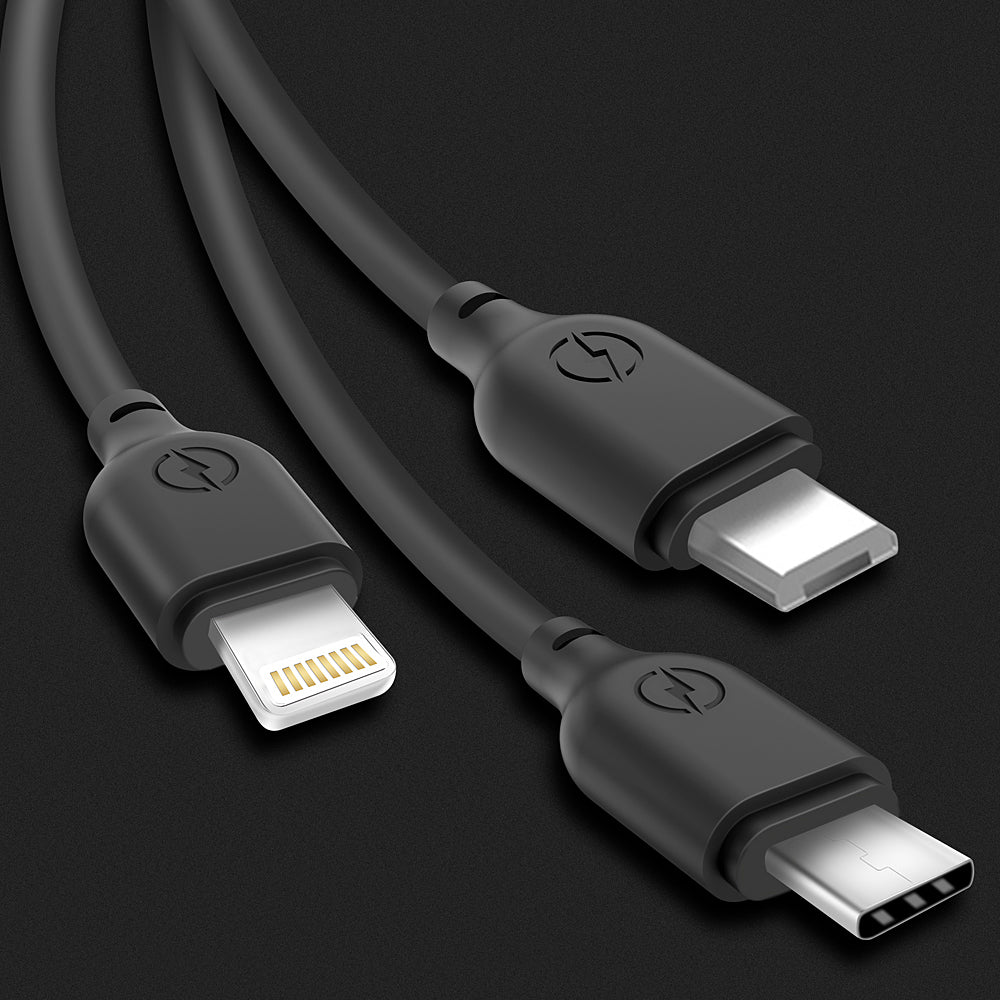 Cable de Carga USB-A - Lightning / microUSB / USB-C XO Design NB103 3en1, 10W, 1m, Negro